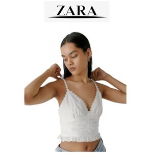 ✨️HP✨️ ZARA◇Kiss The Sky Lulu Cami, Crop Ruffled Hem, Daisy Applique ◇Small◇NWT